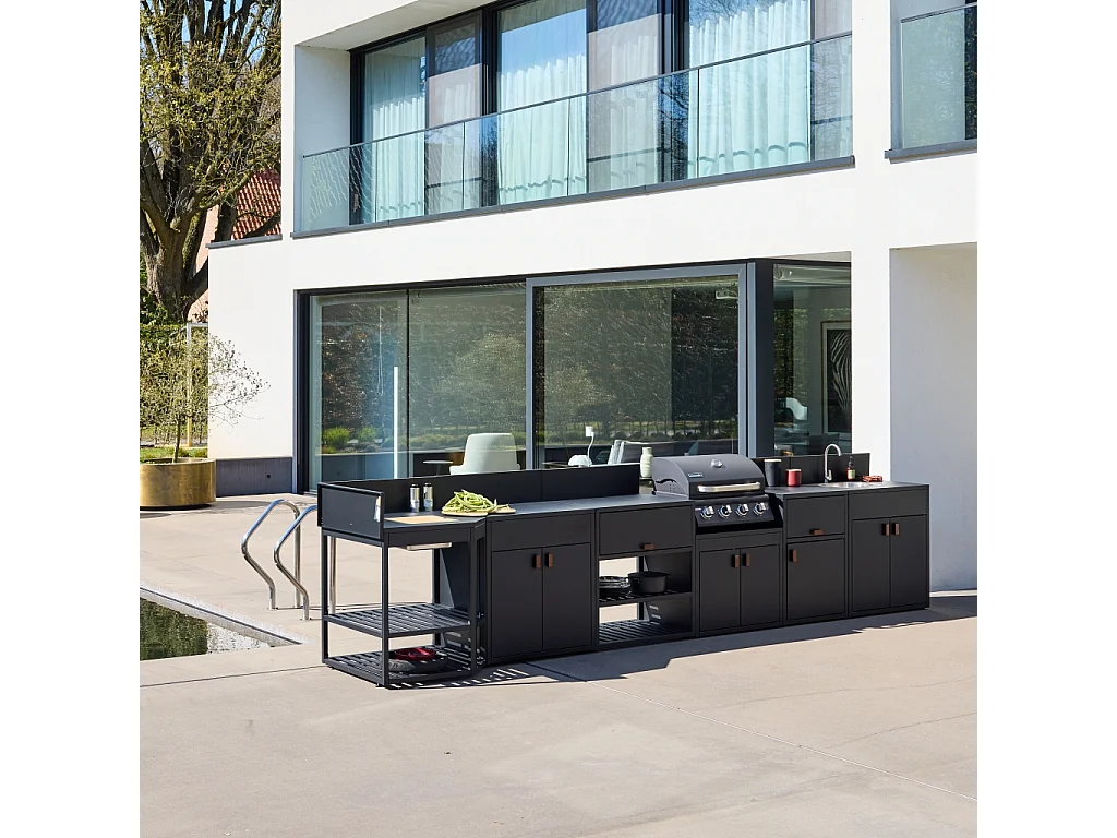 Cocina exterior 6 módulos de acero con barbacoa de gas 4 quemadores