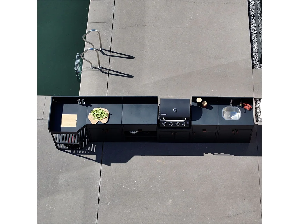 Cocina exterior 6 módulos de acero con barbacoa de gas 4 quemadores