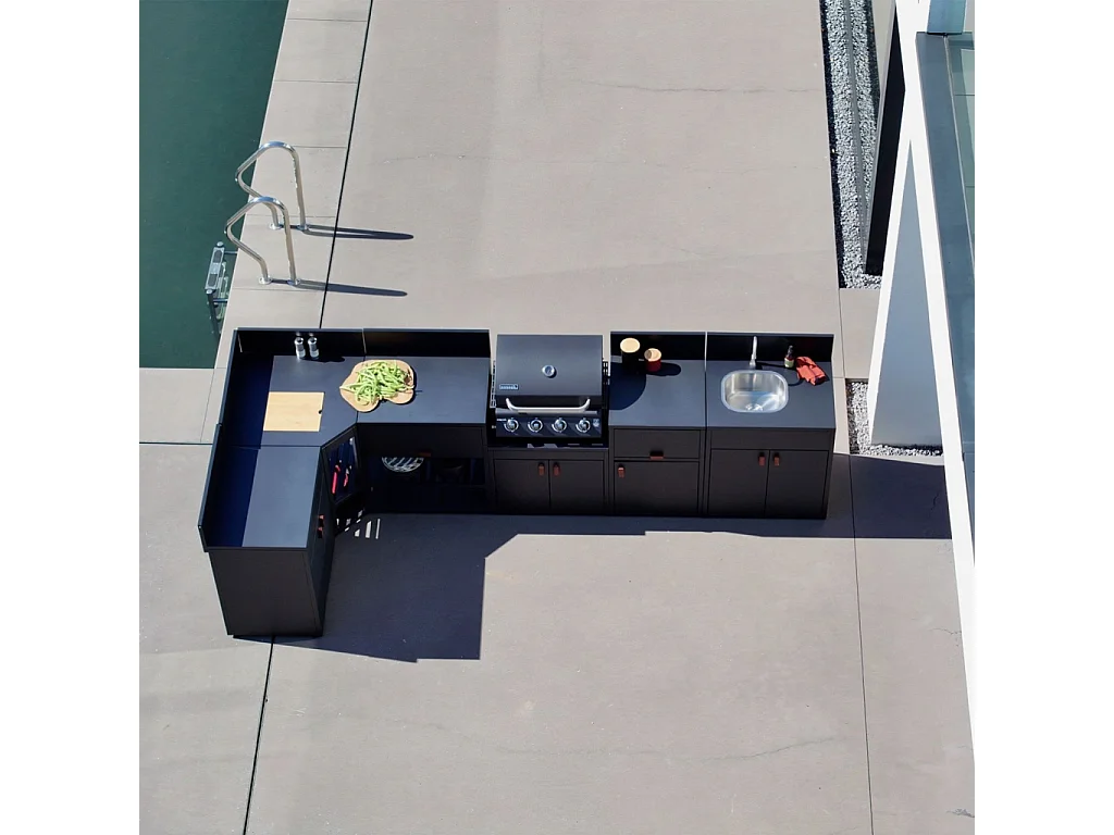 Cocina exterior 6 módulos de acero con barbacoa de gas 4 quemadores