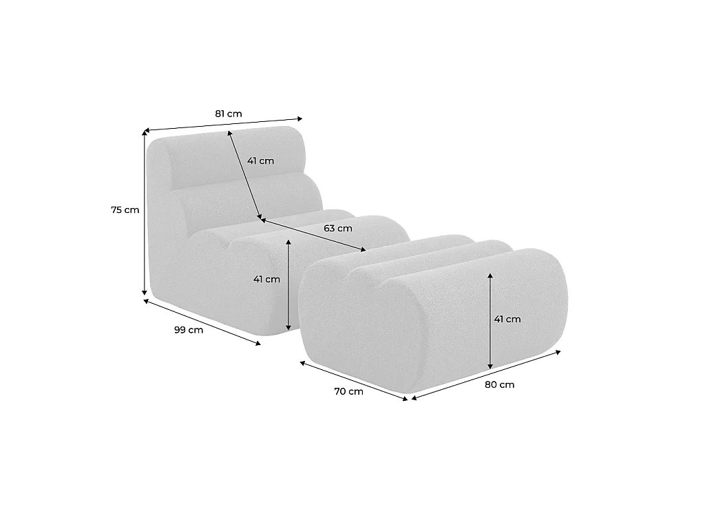 Chauffeuse tissu 1 place avec repose pieds bleu électrique - Nova