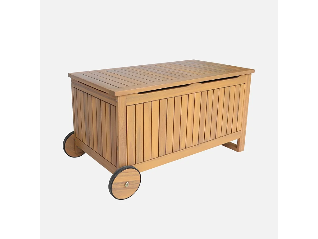 Cassapanca da giardino in legno di acacia con ruote, 119l, teck