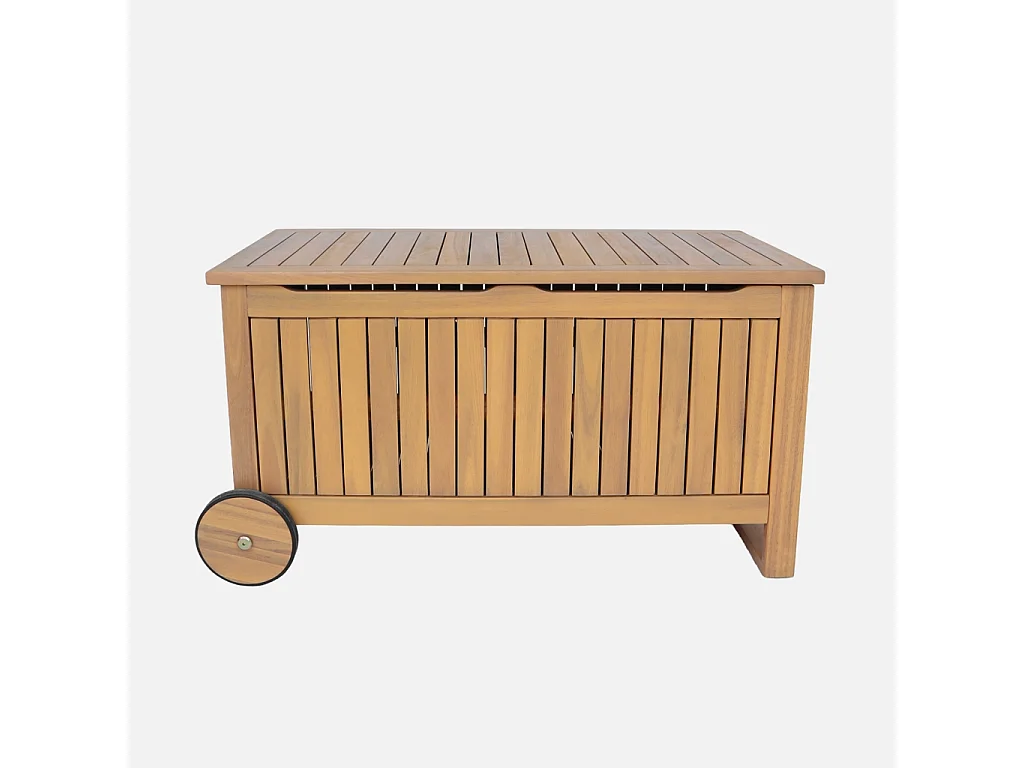 Cassapanca da giardino in legno di acacia con ruote, 119l, teck