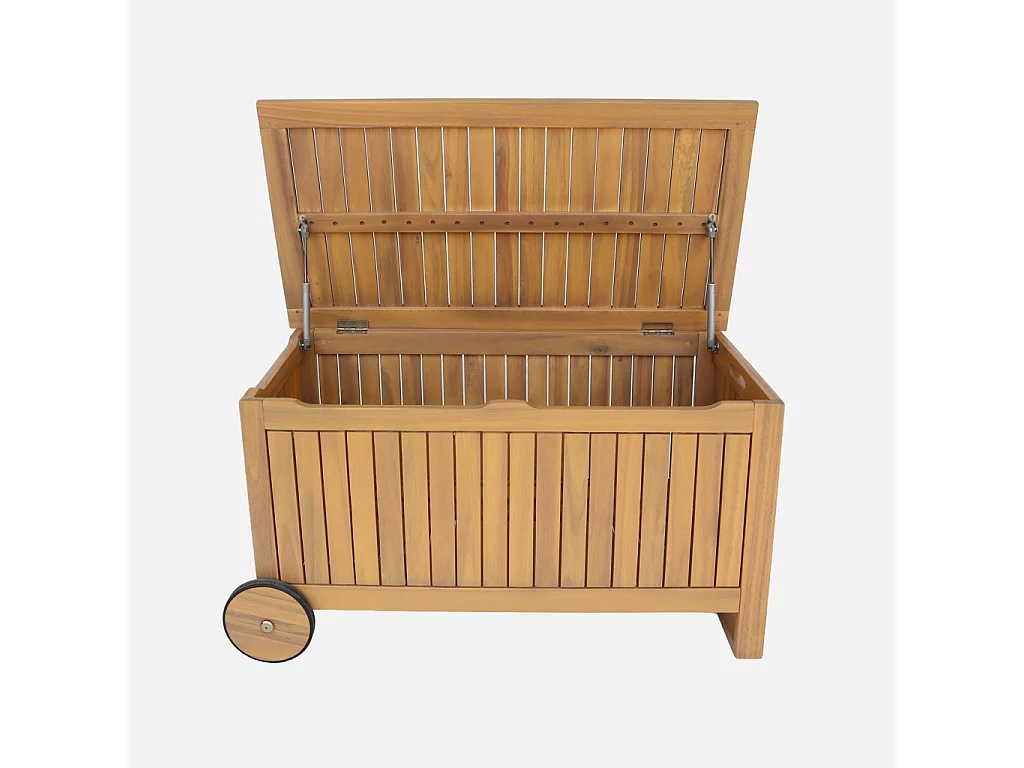 Cassapanca da giardino in legno di acacia con ruote, 119l, teck