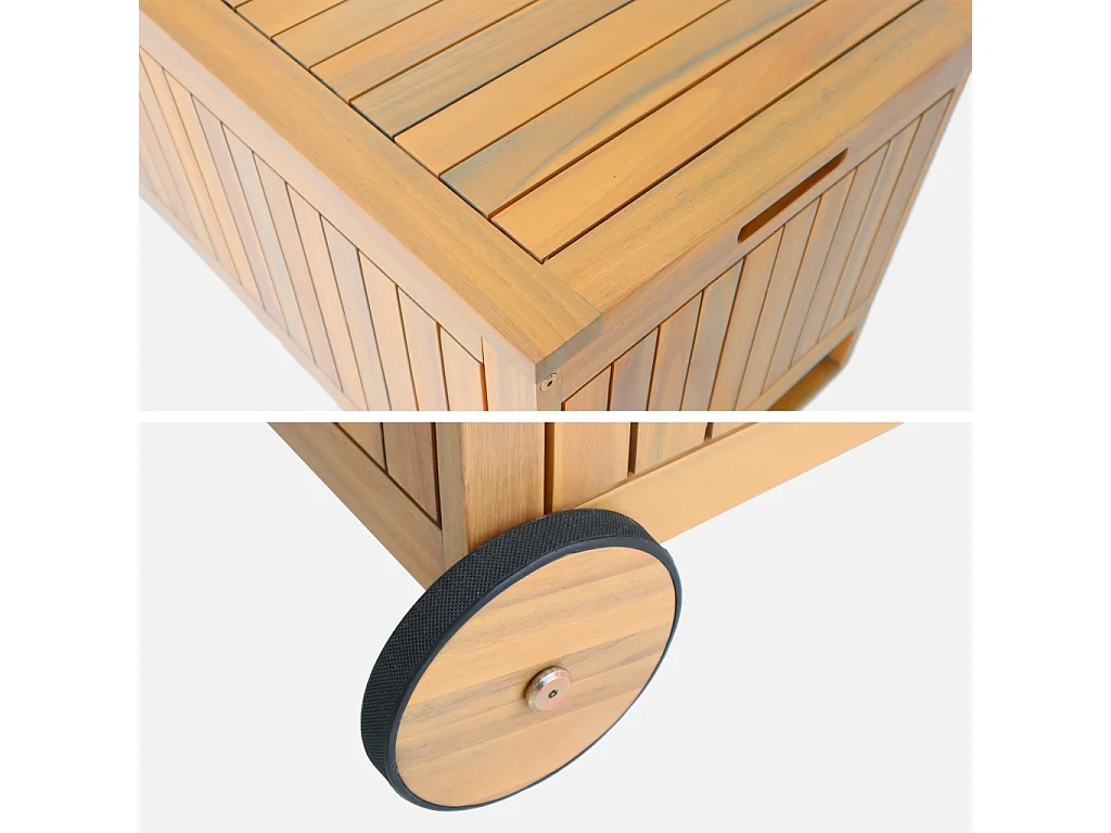 Cassapanca da giardino in legno di acacia con ruote, 119l, teck