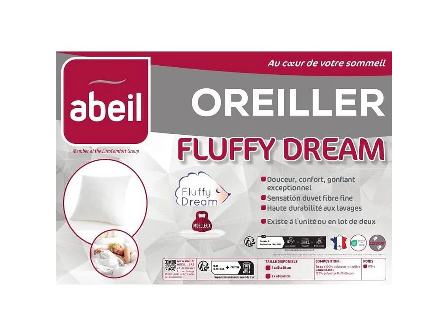 Almofadas ABEI2 FluffyDream 60 x 60 cm Almofadas Macias e Fofas com Fibra FluffyDream® - Conjunto de 2