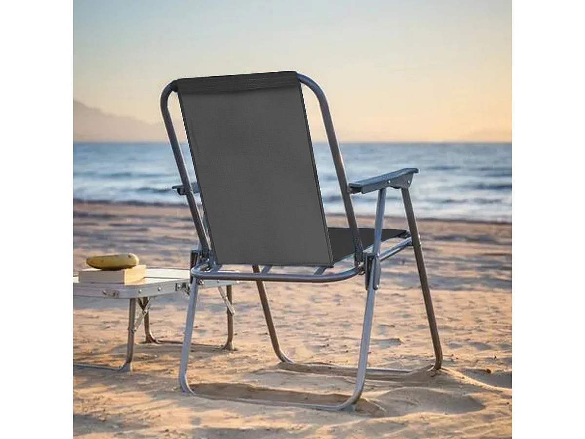 Lot de 4 Chaises Pliante pour Camping de plage, Chaise de plage Portable,Gris foncé - Longueur 43 x Profondeur 52 x Hauteur 74 cm