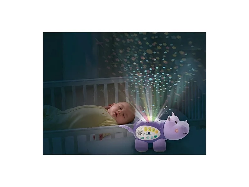 VTech Hippo Dodo Nuit Étoilée - Veilleuse musicale peluche et projecteur d'étoiles