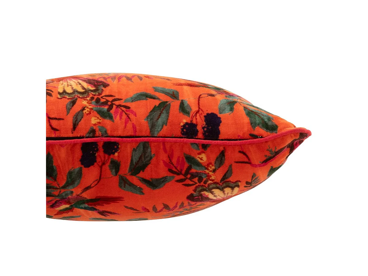 Coussin Déco en Velours "Oiseaux Fleurs" 45x45cm Orange