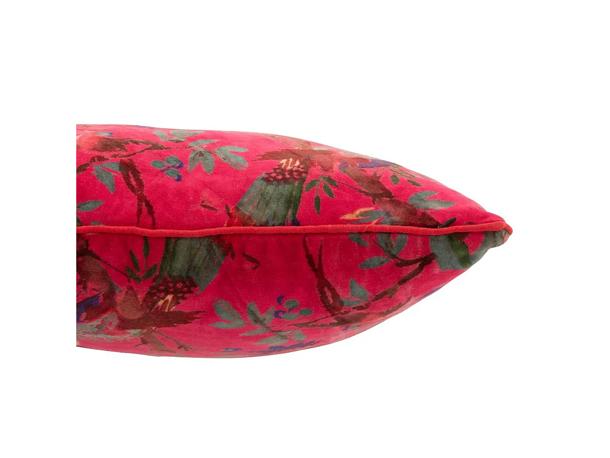 Coussin Déco en Velours "Oiseaux Fleurs" 45x45cm Rose