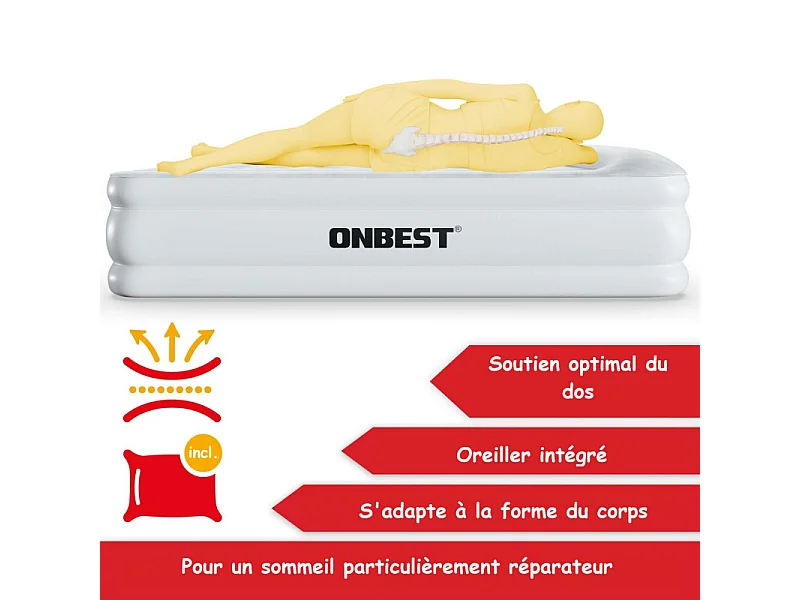 Matelas gonflable Blanc 203x152x46cm pneumatique 2 personnes  Lit d'appoint gonflable