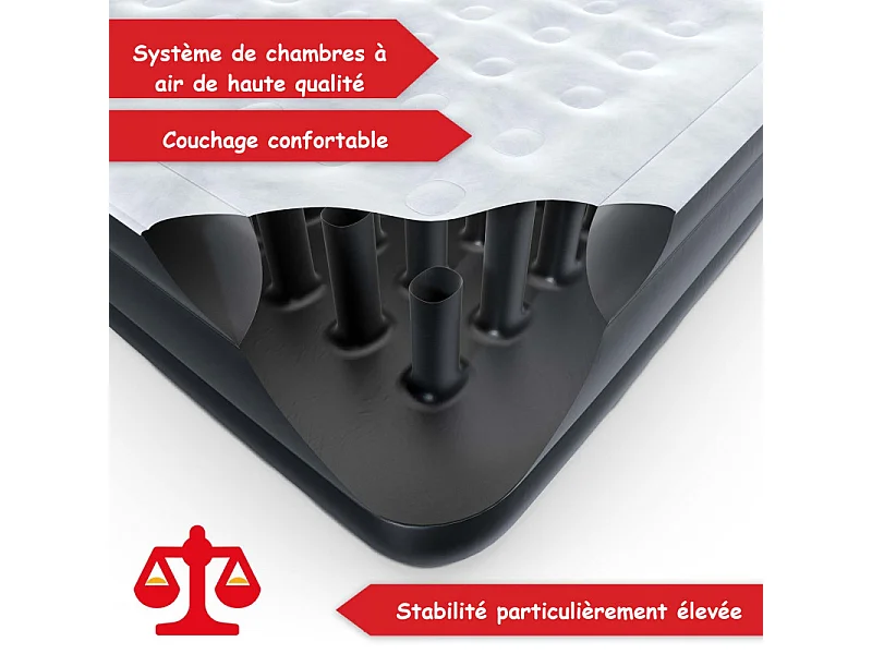 Matelas gonflable Blanc-Noir 203x152x46cm pneumatique 2 personnes  Lit d'appoint gonflable
