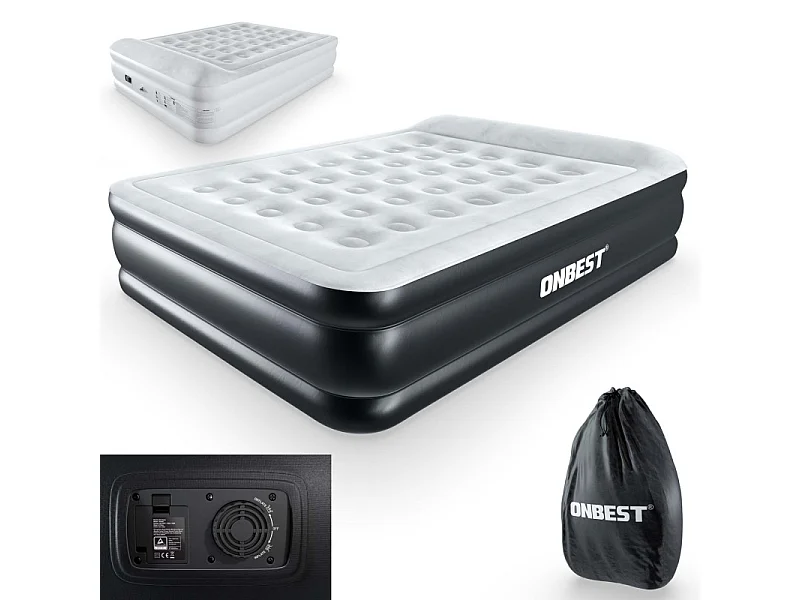 Matelas gonflable Blanc-Noir 203x152x46cm pneumatique 2 personnes  Lit d'appoint gonflable