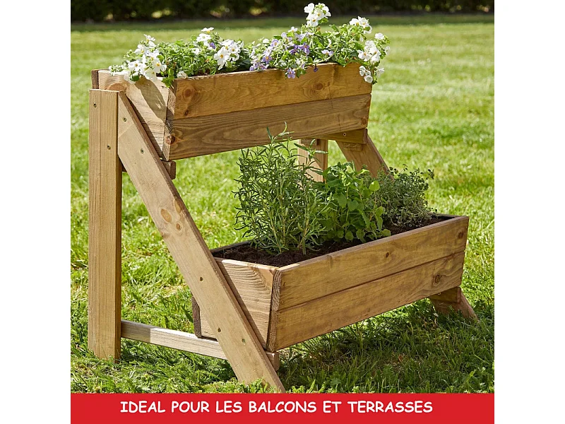 Carré potager surélevé 2 niveaux en bois de pin massif idéale pour terrasse balcon