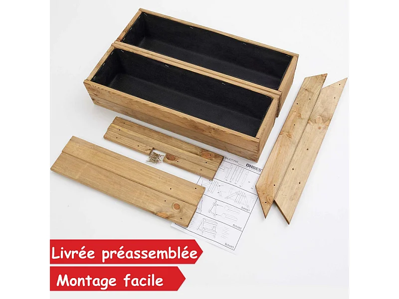 Carré potager surélevé 2 niveaux en bois de pin massif idéale pour terrasse balcon