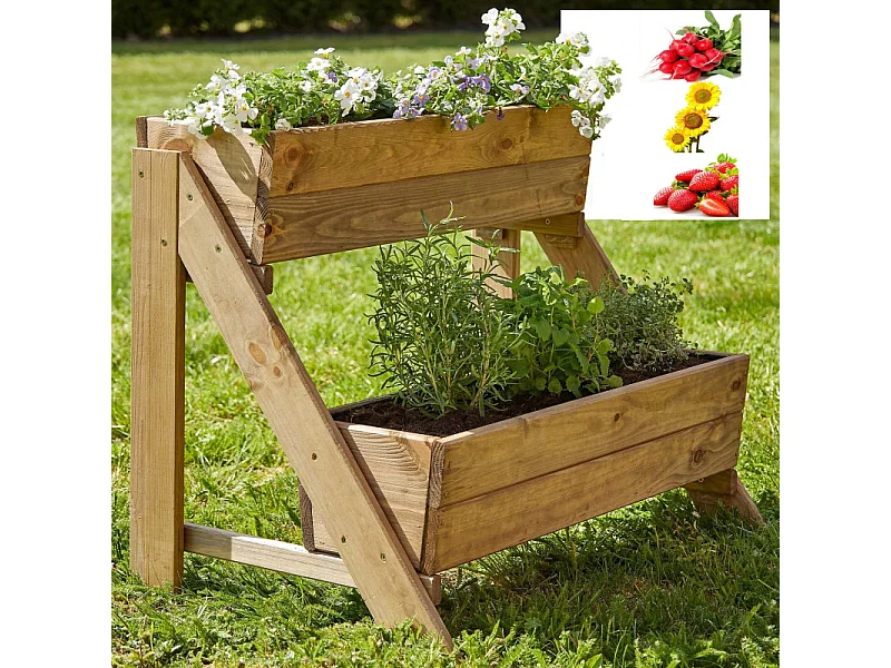 Carré potager surélevé 2 niveaux en bois de pin massif idéale pour terrasse balcon