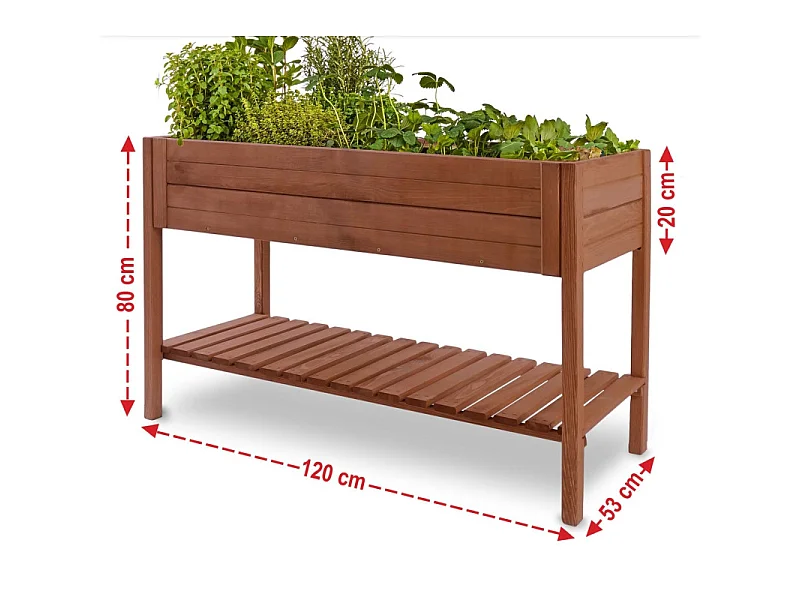 Carré potager sur pied en bois de pin massif avec étagère stable et toison intérieure XXL