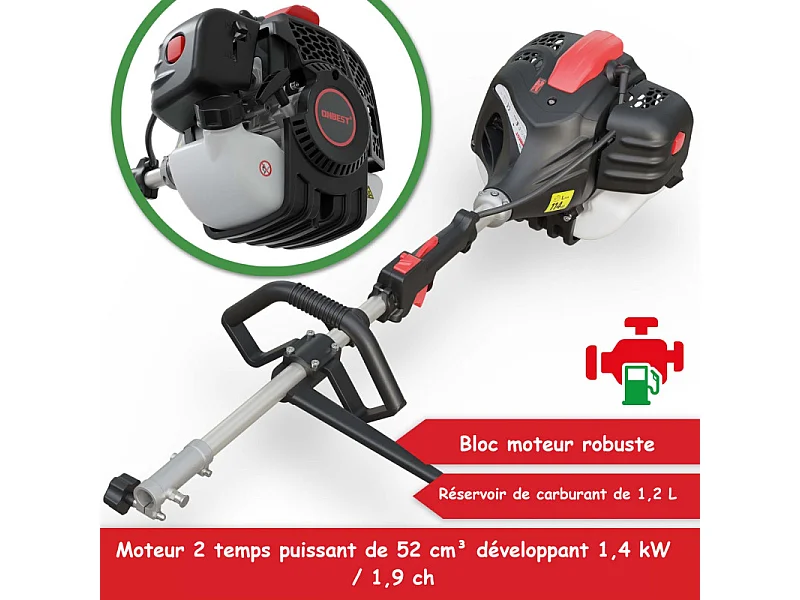 Outil multifonction thermique 2temps Débroussailleuse, coupe-bordures, taille-haies et élagueuse