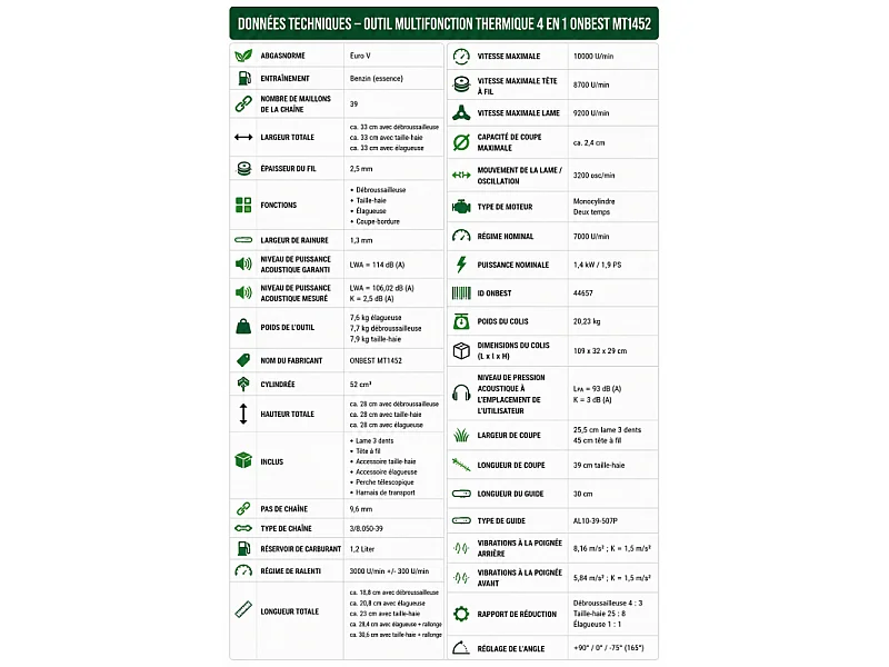 Outil multifonction thermique 2temps Débroussailleuse, coupe-bordures, taille-haies et élagueuse
