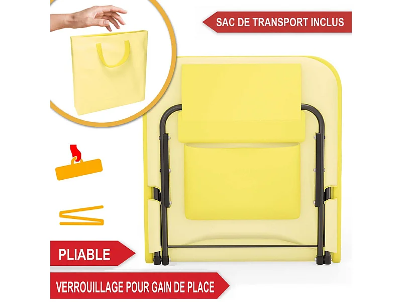 Transat de plage confortable Jaune 165cm dossier réglable et coussin pour la tête sac inclus