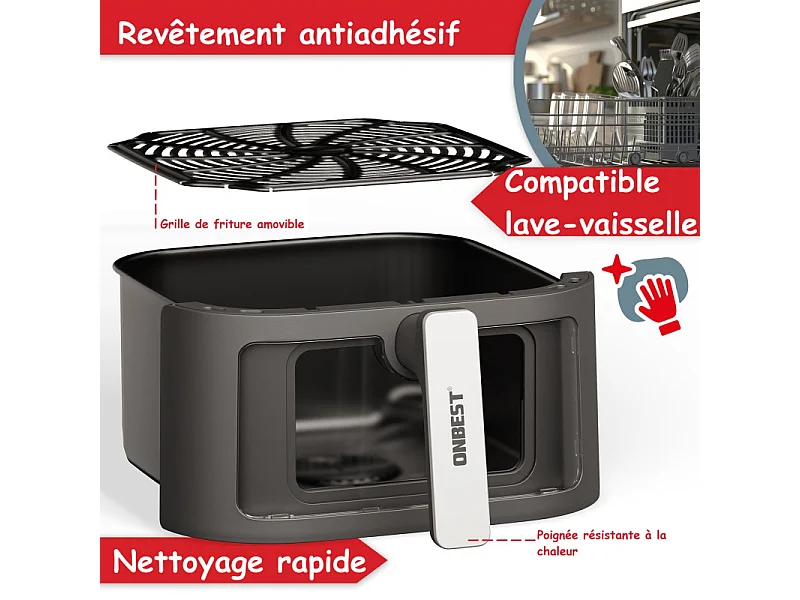 Air fryer Friteuse XL sans huile à air chaud 6,5L 12 programmes 1600W