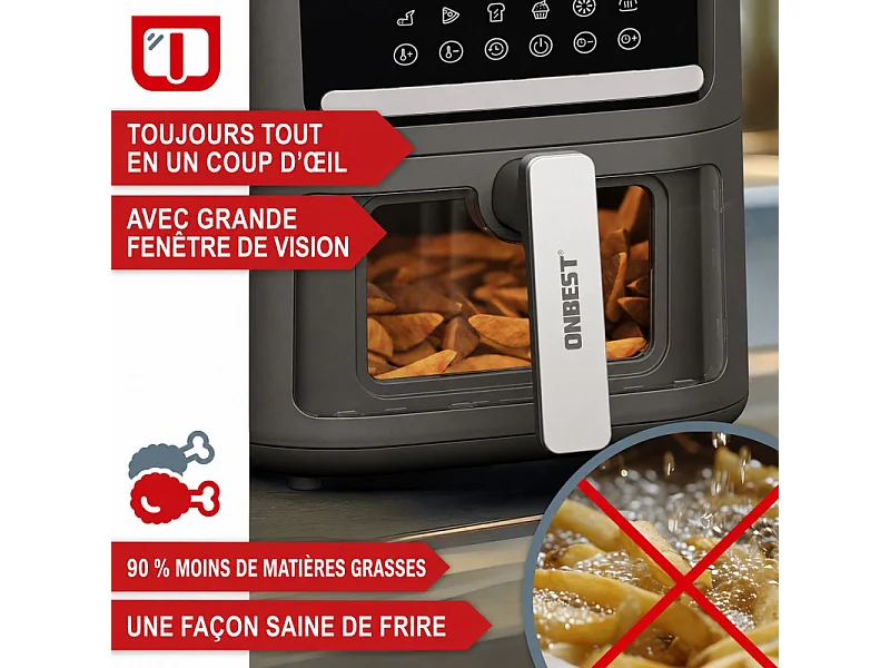 Air fryer Friteuse XL sans huile à air chaud 6,5L 12 programmes 1600W
