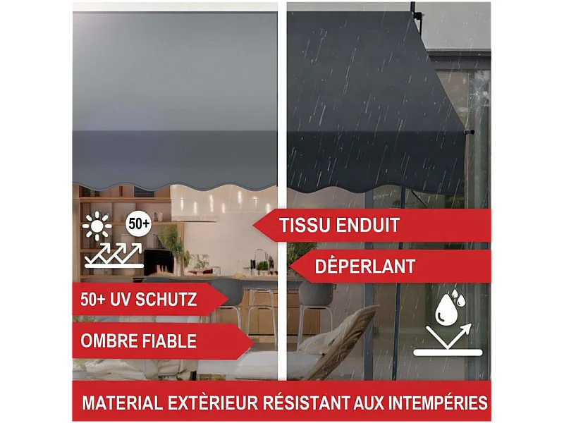 Auvent pour balcon et terasse Gris 200x120cm rétractable avec manivelle réglable en hauteur