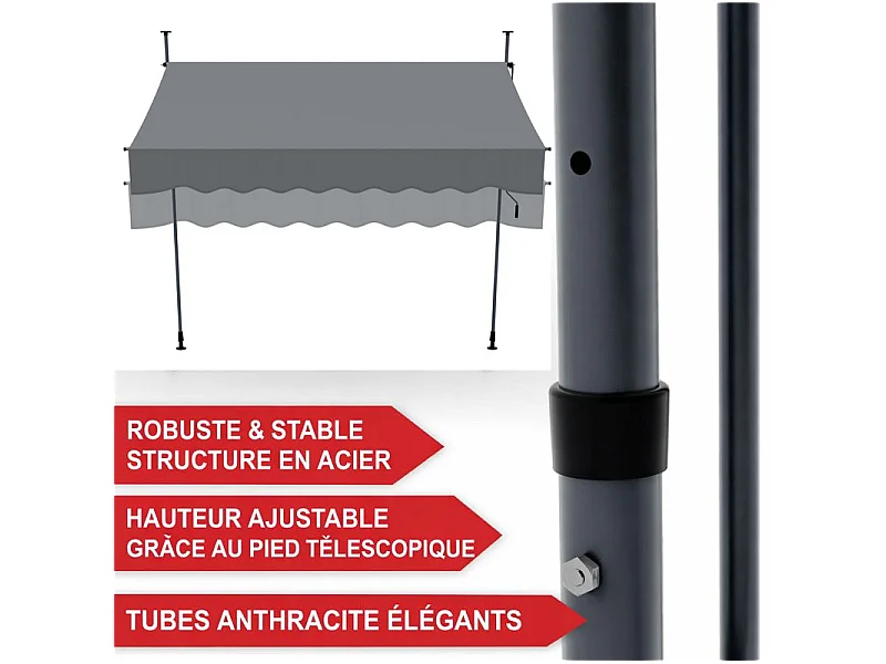 Auvent pour balcon et terasse Gris 200x120cm rétractable avec manivelle réglable en hauteur