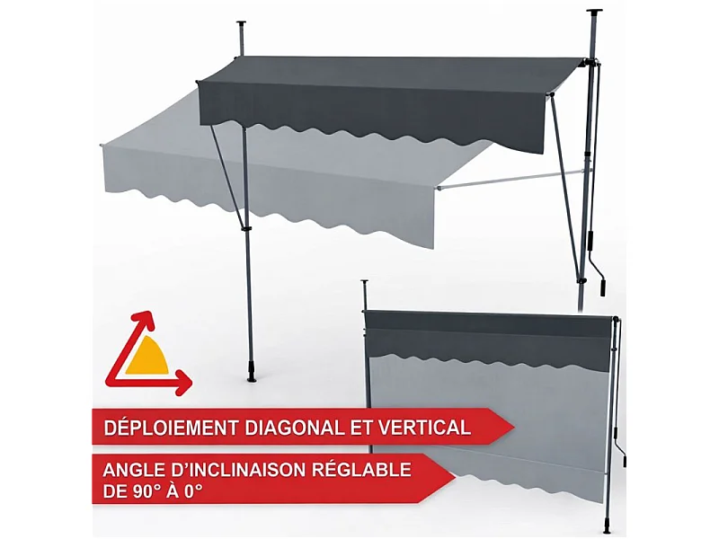 Auvent pour balcon et terasse Gris 200x120cm rétractable avec manivelle réglable en hauteur
