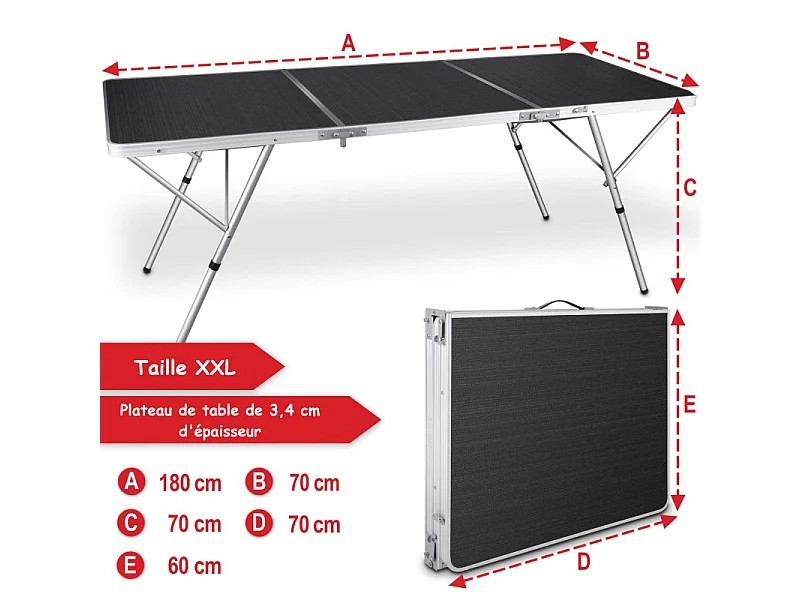 Table de camping table de jardin pliante 180x70x70cm Table de buffet intérieur et extérieur