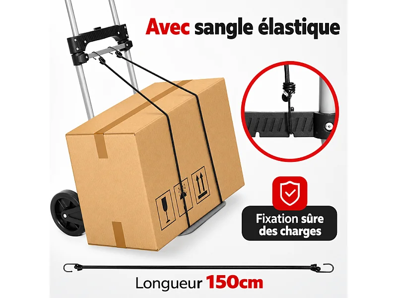Diable pliable Chariot de transport charge max.150kg pliable grande capacité de charge