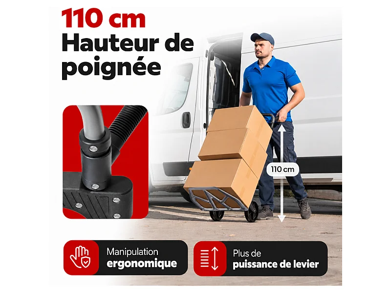 Diable pliable Chariot de transport charge max.150kg pliable grande capacité de charge