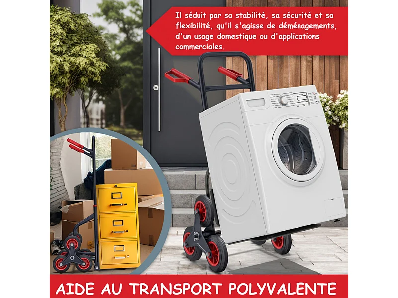 Diable pliable Chariot de transport charge max.150kg monte escalier cadre en acier