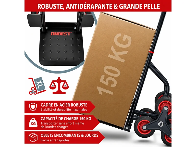 Diable pliable Chariot de transport charge max.150kg monte escalier cadre en acier