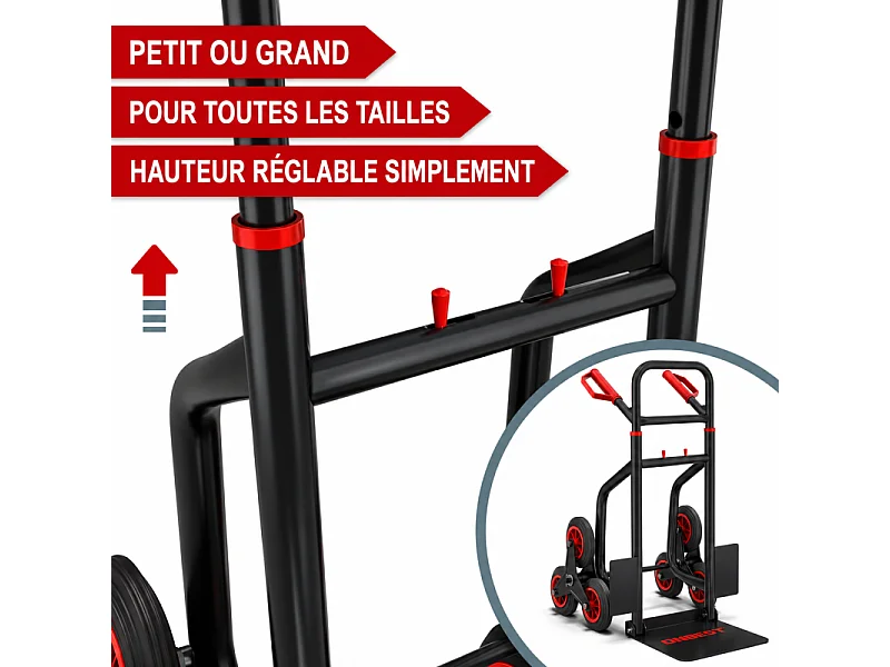 Diable pliable Chariot de transport charge max.150kg monte escalier cadre en acier