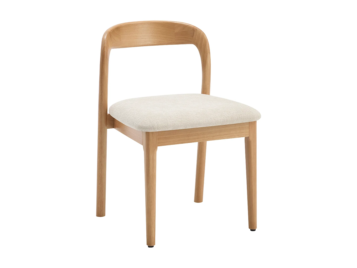 Lot de 6 chaises en tissu texturé et bois d'hévéa - Crème - SERYNA