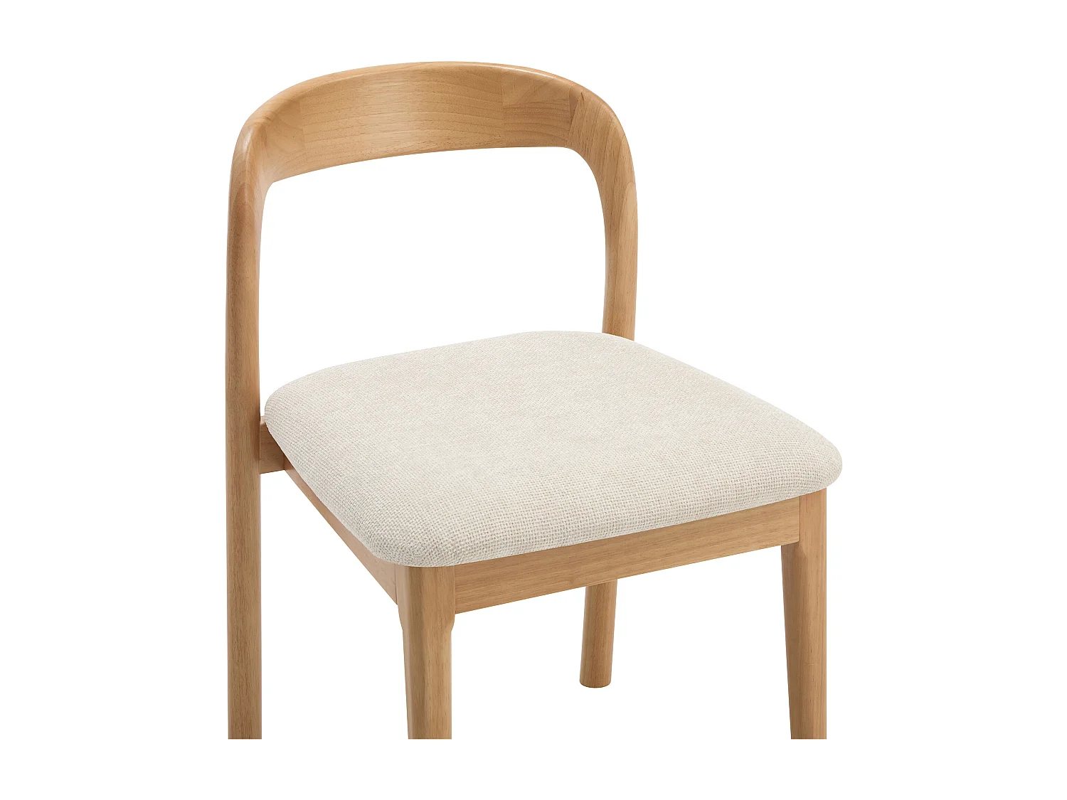 Lot de 6 chaises en tissu texturé et bois d'hévéa - Crème - SERYNA