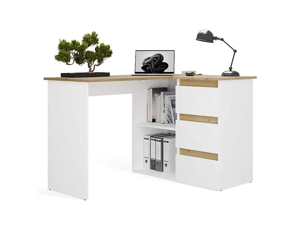 Hoekbureau nice wit eiken rechts 3 lades