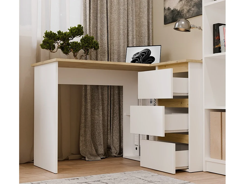 Hoekbureau nice wit eiken rechts 3 lades