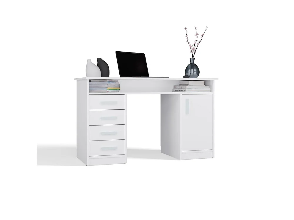 Bureau Maxy-Shop Blanc à 4 Tiroirs de 125 cm avec Rangement