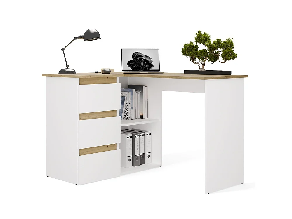 Hoekbureau nice wit eiken  3 lades links Wit
