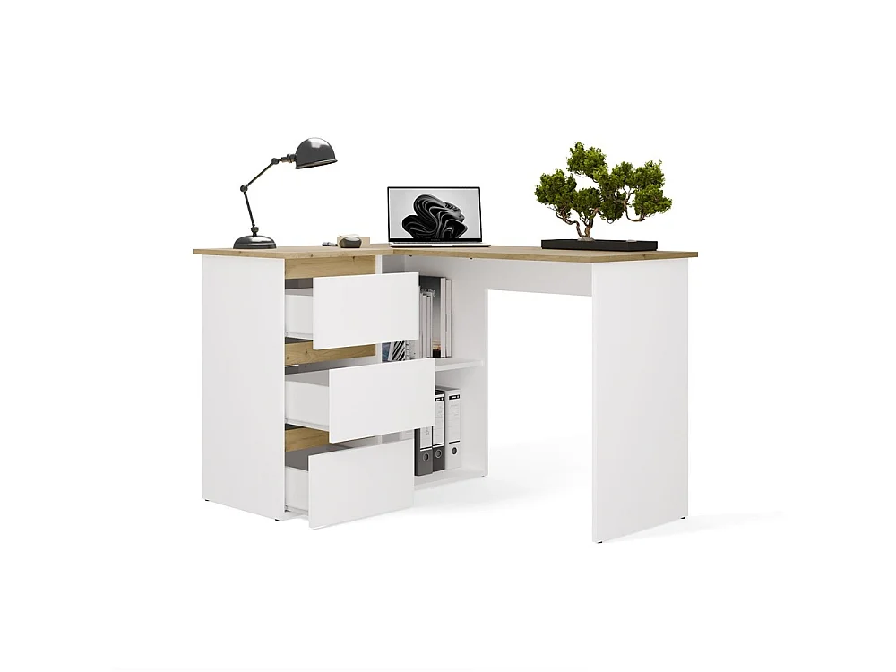 Hoekbureau nice wit eiken  3 lades links Wit