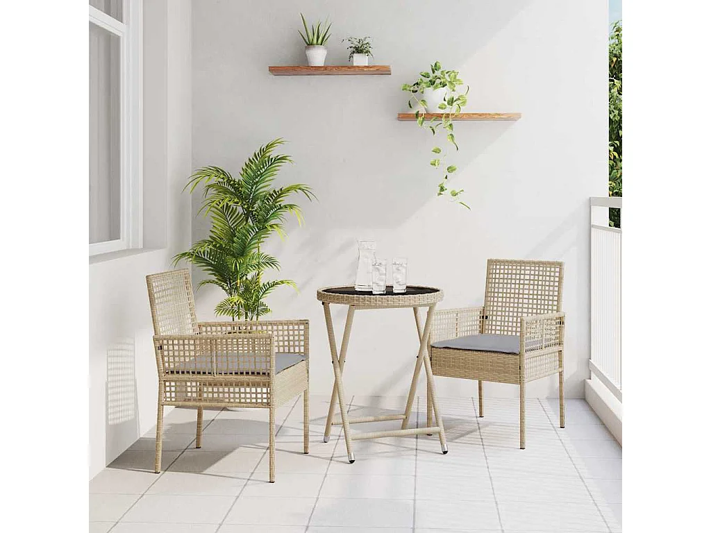 Ensemble bistro de jardin 3 pièces Beige polyrotin
