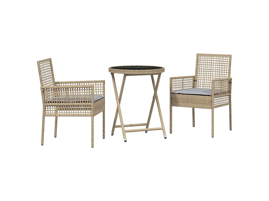Ensemble bistro de jardin 3 pièces Beige polyrotin