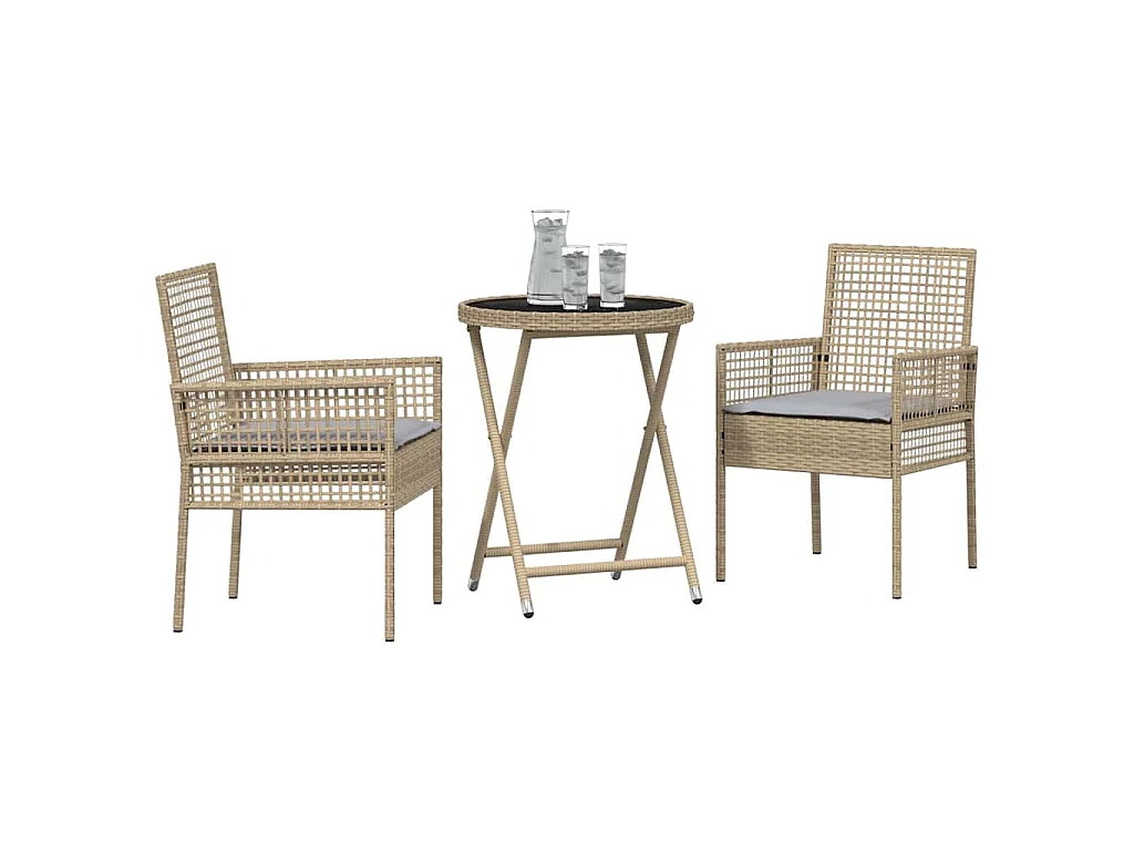 Ensemble bistro de jardin 3 pièces Beige polyrotin