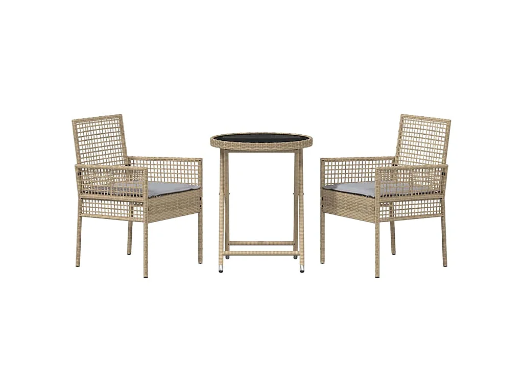 Ensemble bistro de jardin 3 pièces Beige polyrotin