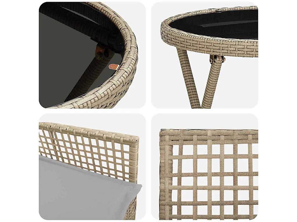 Ensemble bistro de jardin 3 pièces Beige polyrotin