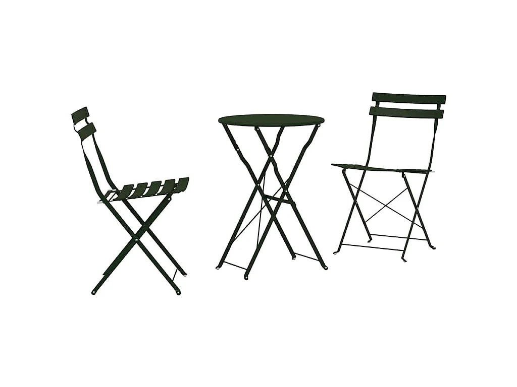 Conjunto de Bistro Plegable 3 piezas Verde oscuro Acero