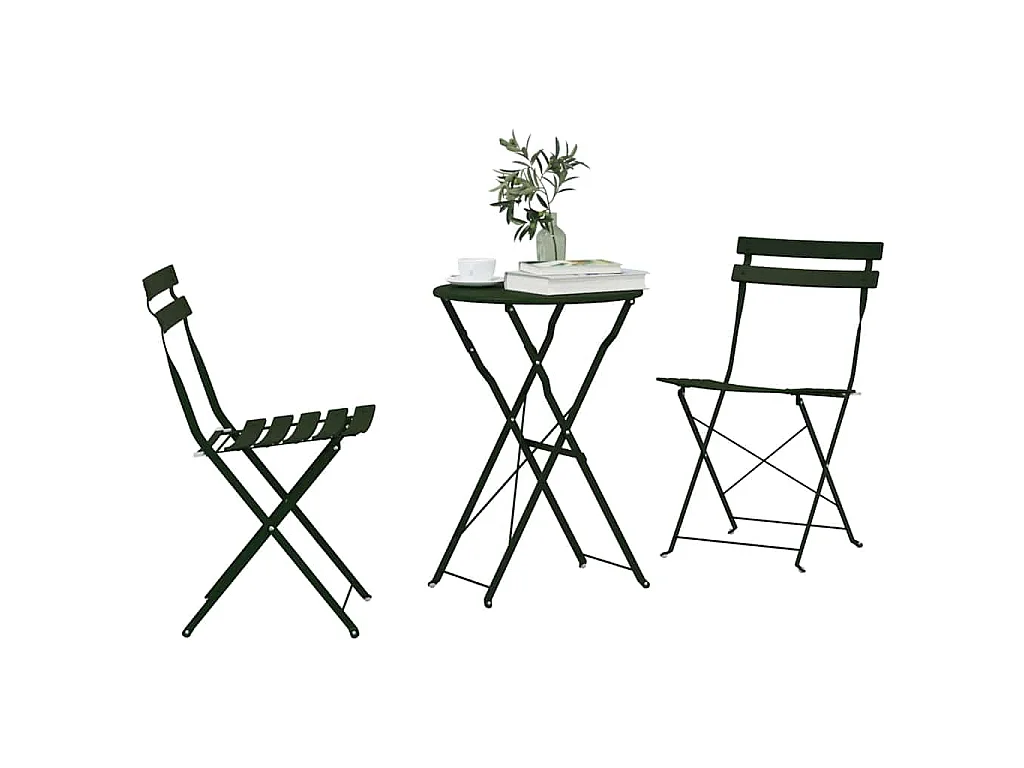Conjunto de Bistro Plegable 3 piezas Verde oscuro Acero