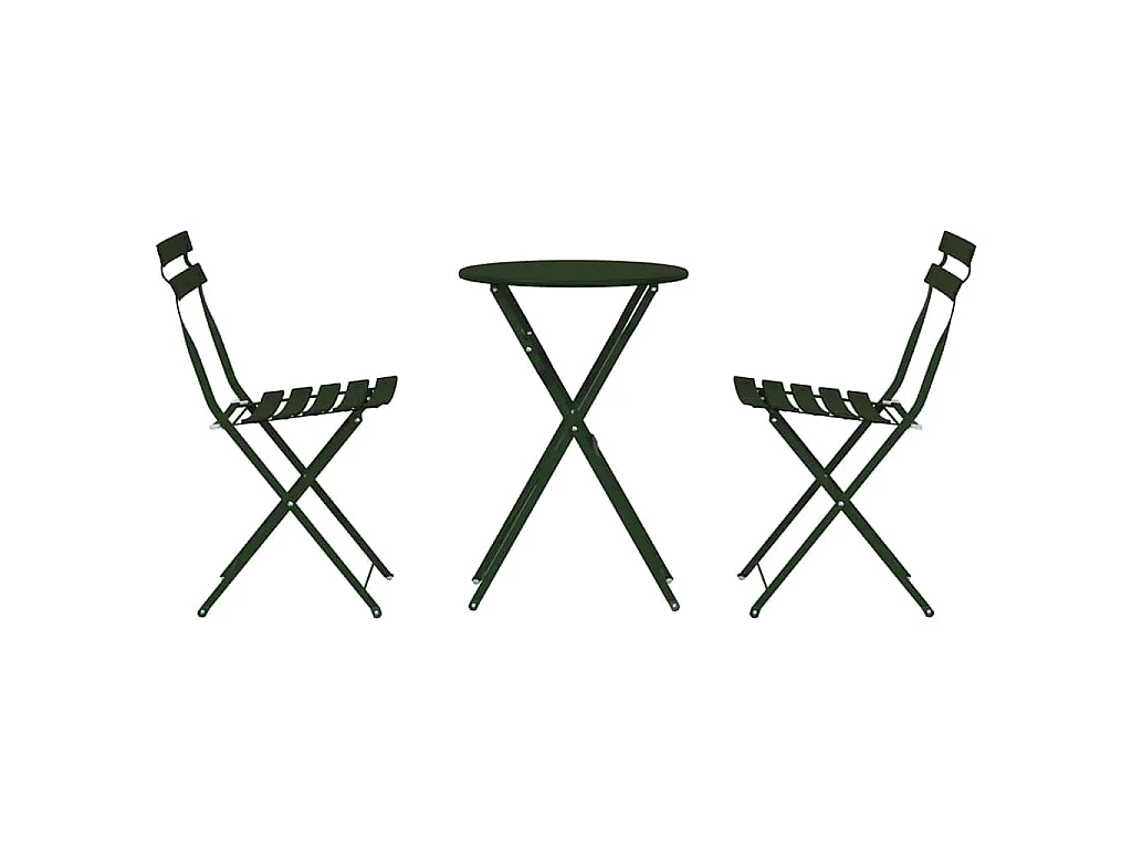 Conjunto de Bistro Plegable 3 piezas Verde oscuro Acero