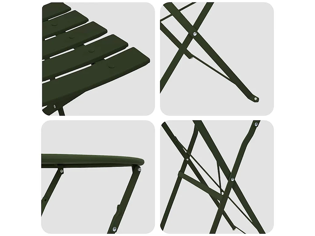 Conjunto de Bistro Plegable 3 piezas Verde oscuro Acero